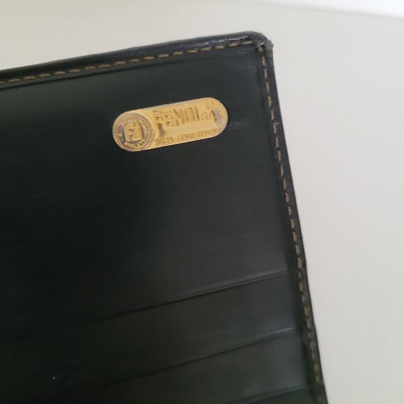 Fendi Vintage Pequin Wallet Canvas Leather Wallet Black Clutch Envelope Large - Picture 4 of 12